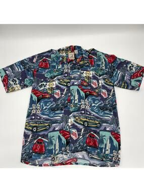 ISLAND COLLECTION Shirt Tropical Car Print Button-Up Aloha Shirt Men's Sz L